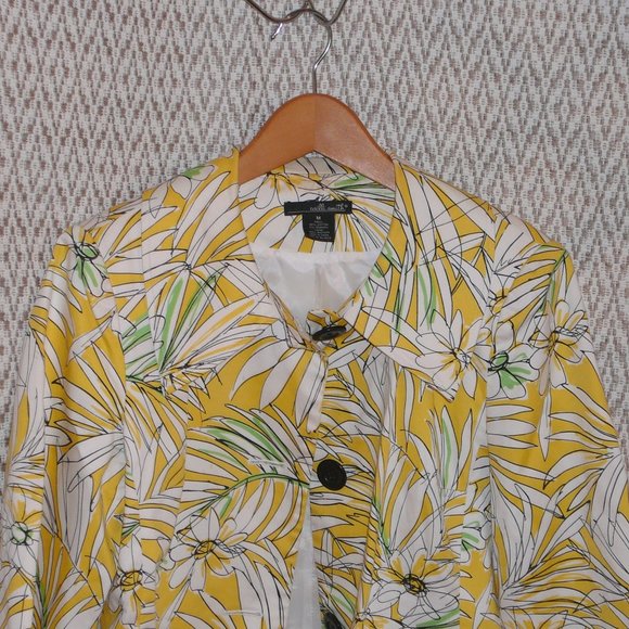 Willi Smith 3/4 Sleeve Jacket Blazer Yellow Floral Print Size M, 10 - Picture 9 of 9